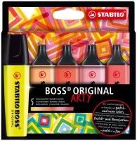 Zvýrazňovač STABILO BOSS ORIGINAL ARTY - 5 ks sada, teplé odstíny