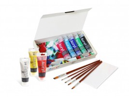 Akrylové barvy Primo - sada 8 x 75 ml + plátno + štětce - M-4201BOX3