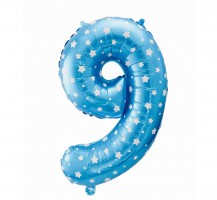 Balónek fóliový 64 cm - číslice 9 - modrý s potiskem - 412069