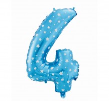 Balónek fóliový 64 cm - číslice 4 - modrý s potiskem - 412064
