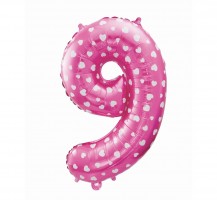 Balónek fóliový 64 cm - číslice 9 - růžový s potiskem - 412059