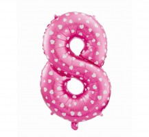 Balónek fóliový 64 cm - číslice 8 - růžový s potiskem - 412058
