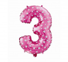 Balónek fóliový 64 cm - číslice 3 - růžový s potiskem - 412053