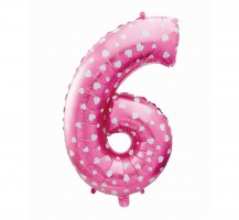 Balónek fóliový 64 cm - číslice 6 - růžový s potiskem - 412056