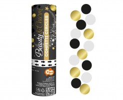 Vystřelovací konfety - Beauty & Charm - černá, bílá a zlatá kolečka - 407077