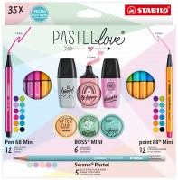 Souprava STABILO Pastellove - 35 ks - jemné linery, prémiové vláknové fixy, zvýrazňovače