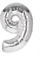 Balónek fóliový 40 cm - číslice 9 - stříbrný - 24226