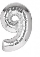 Fóliový balónek 40 cm - číslice 9 - stříbrný - 24226