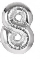 Balónek fóliový 40 cm - číslice 8 - stříbrný - 24226