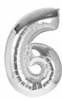 Balónek fóliový 40 cm - číslice 6 - stříbrný - 24226
