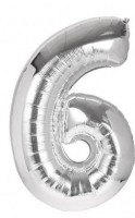 Fóliový balónek 40 cm - číslice 6 - stříbrný - 24226