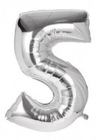 Fóliový balónek 40 cm - číslice 5 - stříbrný - 24226