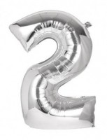 Balónek fóliový 40 cm - číslice 2 - stříbrný - 24226
