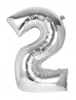Fóliový balónek 40 cm - číslice 2 - stříbrný - 24226