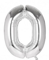 Balónek fóliový 40 cm - číslice 0 - stříbrný - 24226