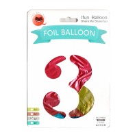 Balónek fóliový 80 cm - číslice 3 - duhový - 24227