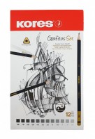 Sada trojhranných tužek Kores GRAFITOS - 12 ks - různé tvrdosti - 92162