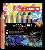 Pastelka, vodovka & voskovka v jednom - STABILO woody 3 in 1 - ARTY - 6 ks s ořezávátkem