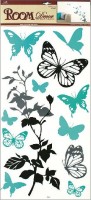 Pokojová dekorace černošedá s tyrkysovými motýli - 69 x 32 cm - 1030