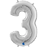 Balónek fóliový 102 cm - číslice 3 - stříbrný - WSILVER 3