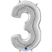 Fóliový balónek 102 cm - číslice 3 - stříbrný - WSILVER 3