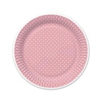 Papírové talíře malé - White Dots on Pink - 18 cm - 8 ks - TD01_OG_036803