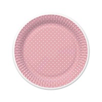 Papírový talíř malý - White Dots on Pink - 18 cm - 8 ks - TD01_OG_036803